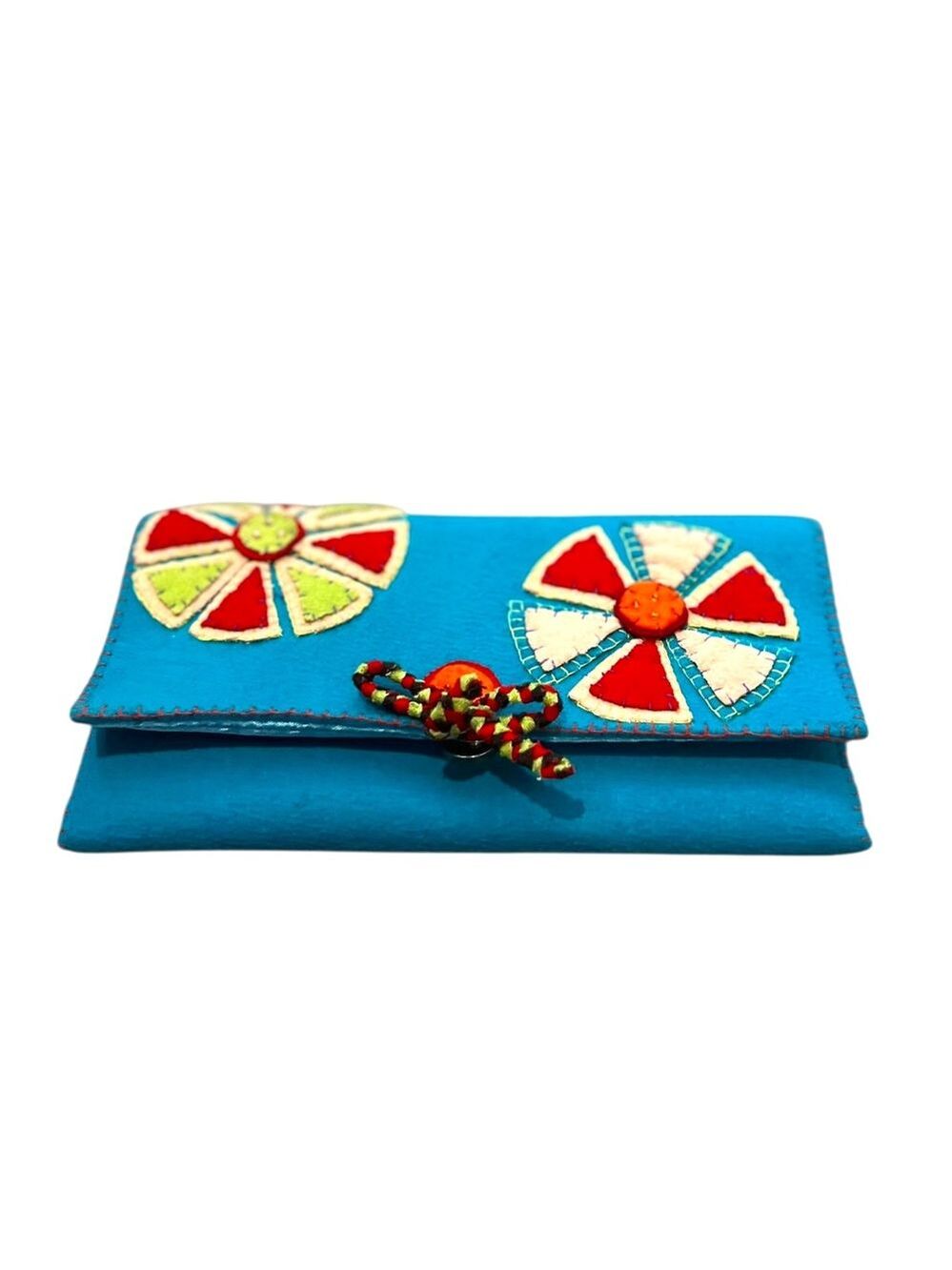 Shira‎ Leah Retro 70's Teal Blue Wool Felt Floral Women's Clutch, NWOT